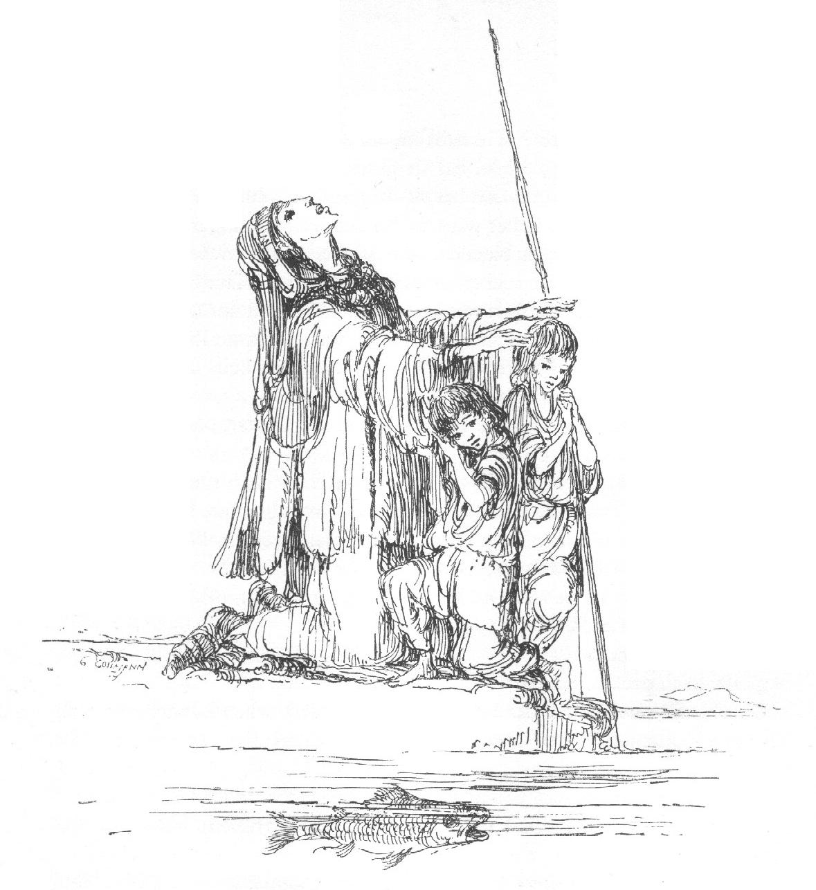 Die blinde Mutter mit ihren Kindern am Fluß