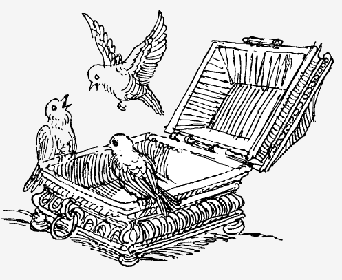 Drei kleine Vögel im Kästchen