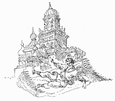 Der Arme fliegt mit seinem Schloss nach Hause